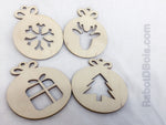 Décoration de noël, boule de noël en bois découpé au laser avec 4 formes de noël.